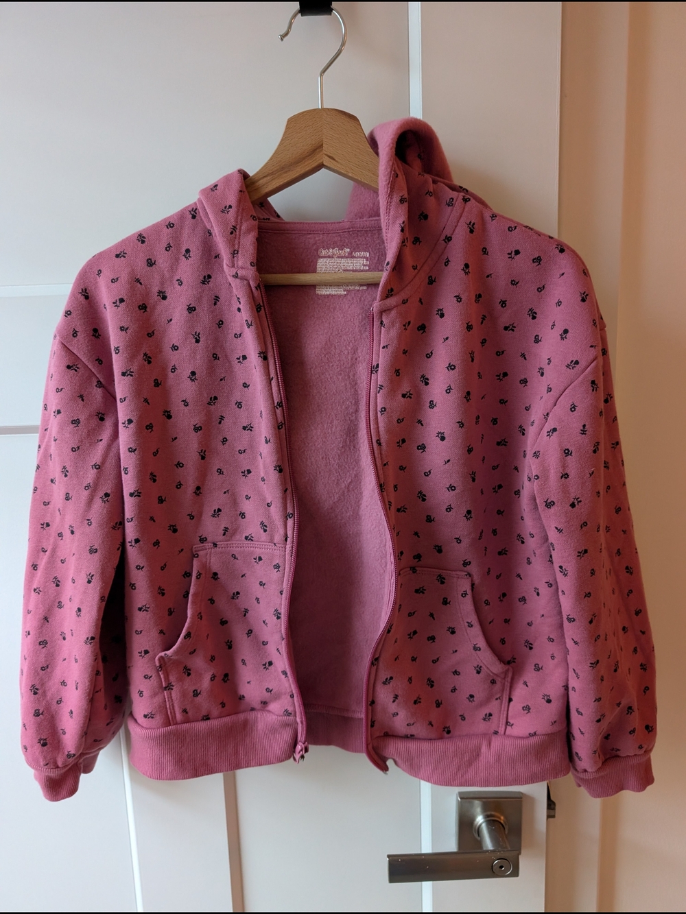 Cat & Jack Pink Hooded Zip Jacket with Tiny Black Print